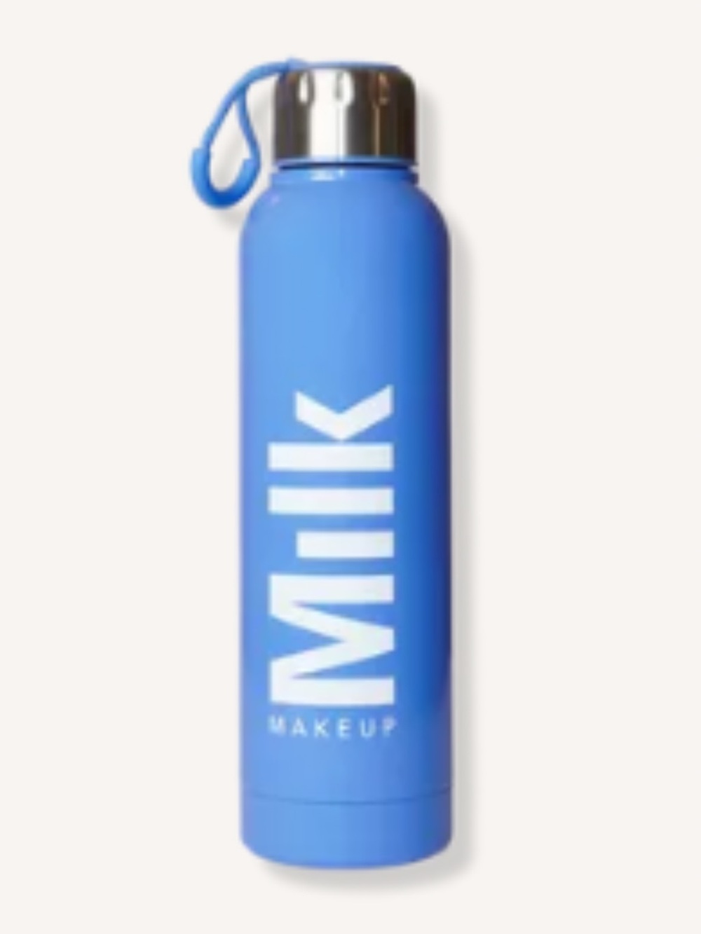 NEW Milk Makeup Blue Stainless Steel Water Bottle with Silver Lid & Strap NIB
